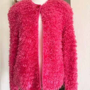 VINTAGE THICK FLUFFY PINK EXTRA SOFT LONG SLEEVE CARDIGAN